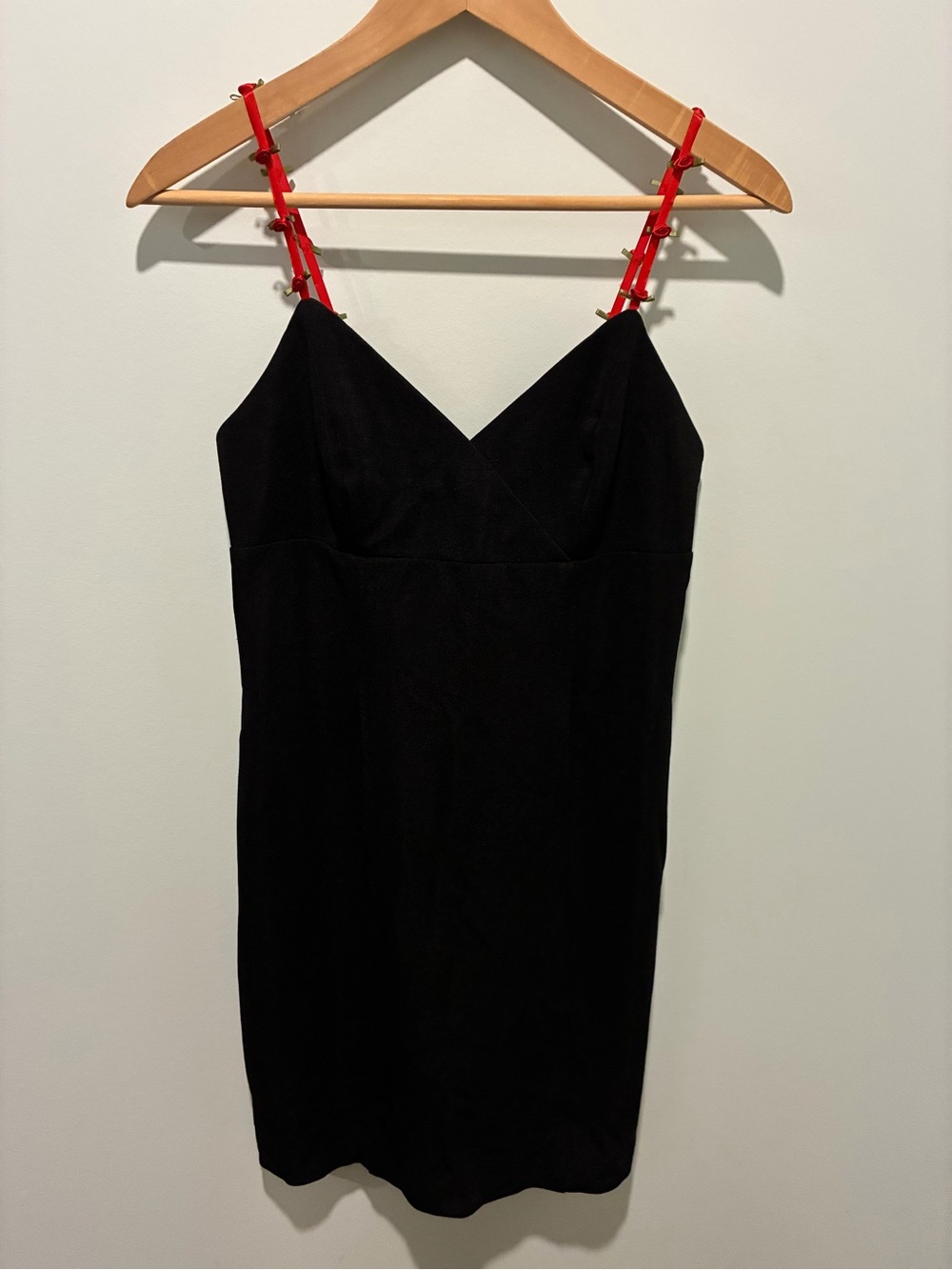 Vintage Joseph Ribkoff Little Black  Dress with Red Rosebud Straps Size 6